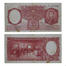 P#270c 10 Pesos 1960-1962 BC Argentina América C/Peq. Rasgadinho na Parte Inferior