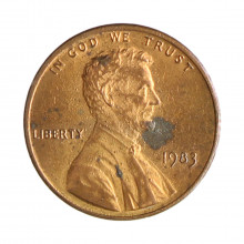 Km#201b 1 Cent 1983 MBC+ Estados Unidos  América  Lincoln Memorial  Zinco com revestimento de cobre  19.05(mm) 2.5(gr)