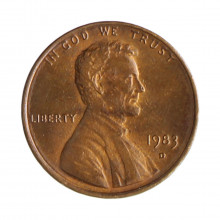Km#201b 1 Cent 1983 D MBC+ Estados Unidos América Lincoln Memorial Zinco com revestimento de cobre 19.05(mm) 2.5(gr)