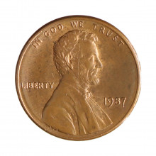 Km#201b 1 Cent 1987 MBC Estados Unidos  América  Lincoln Memorial  Zinco com revestimento de cobre  19.05(mm) 2.5(gr)