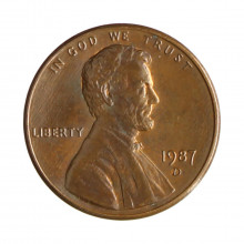 Km#201b 1 Cent 1987 D MBC Estados Unidos  América  Lincoln Memorial  Zinco com revestimento de cobre  19.05(mm) 2.5(gr)