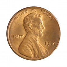 Km#201b 1 Cent 1986 MBC+ Estados Unidos  América  Lincoln Memorial  Zinco com revestimento de cobre  19.05(mm) 2.5(gr)