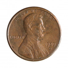 Km#201b 1 Cent 1989 D MBC Estados Unidos  América  Lincoln Memorial  Zinco com revestimento de cobre  19.05(mm) 2.5(gr)