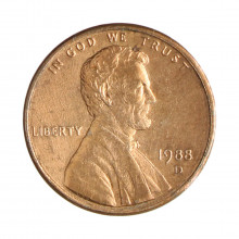 Km#201b 1 Cent 1988 D MBC Estados Unidos  América  Lincoln Memorial  Zinco com revestimento de cobre  19.05(mm) 2.5(gr)