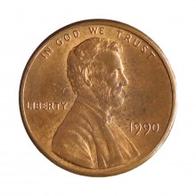 Km#201b 1 Cent 1990 MBC+ Estados Unidos América Lincoln Memorial Zinco com revestimento de cobre 19.05(mm) 2.5(gr)