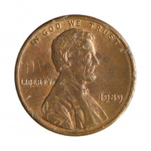 Km#201b 1 Cent 1989 BC Estados Unidos  América  Lincoln Memorial  Zinco com revestimento de cobre  19.05(mm) 2.5(gr)