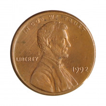 Km#201b 1 Cent 1992 MBC Estados Unidos  América  Lincoln Memorial  Zinco com revestimento de cobre  19.05(mm) 2.5(gr)