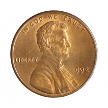 Km#201b 1 Cent 1992 MBC+ Estados Unidos  América  Lincoln Memorial  Zinco com revestimento de cobre  19.05(mm) 2.5(gr)