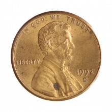 Km#201b 1 Cent 1992 D MBC Estados Unidos  América  Lincoln Memorial  Zinco com revestimento de cobre  19.05(mm) 2.5(gr)
