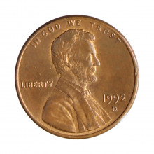 Km#201b 1 Cent 1992 D MBC+ Estados Unidos  América  Lincoln Memorial  Zinco com revestimento de cobre  19.05(mm) 2.5(gr)