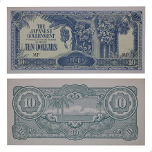 P#M7c 10 Dollars 1944 FE Malásia Ásia Banana Money Ocupação Japonesa