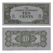 P#M3b 10 Cents 1942 SOB+ Malásia Ásia Ocupação Japonesa