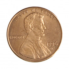 Km#201b 1 Cent 1996 D MBC+ Estados Unidos  América  Lincoln Memorial  Zinco com revestimento de cobre  19.05(mm) 2.5(gr)