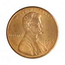 Km#201b 1 Cent 1996 D SOB Estados Unidos  América  Lincoln Memorial  Zinco com revestimento de cobre  19.05(mm) 2.5(gr)