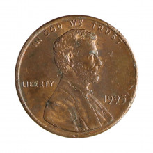 Km#201b 1 Cent 1995 BC Estados Unidos  América  Lincoln Memorial  Zinco com revestimento de cobre  19.05(mm) 2.5(gr)