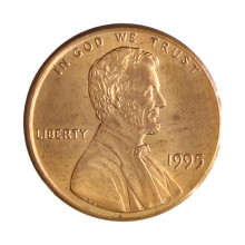 Km#201b 1 Cent 1995 MBC+ Estados Unidos  América  Lincoln Memorial  Zinco com revestimento de cobre  19.05(mm) 2.5(gr)