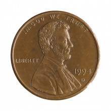 Km#201b 1 Cent 1994 D MBC Estados Unidos  América  Lincoln Memorial  Zinco com revestimento de cobre  19.05(mm) 2.5(gr)