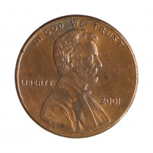 Km#201b 1 Cent 2001 MBC Estados Unidos  América  Lincoln Memorial  Zinco com revestimento de cobre  19.05(mm) 2.5(gr)