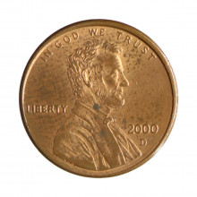 Km#201b 1 Cent 2000 D MBC Estados Unidos  América  Lincoln Memorial  Zinco com revestimento de cobre  19.05(mm) 2.5(gr)