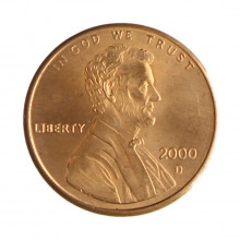 Km#201b 1 Cent 2000 D MBC+ Estados Unidos  América  Lincoln Memorial  Zinco com revestimento de cobre  19.05(mm) 2.5(gr)