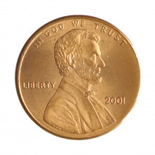 Km#201b 1 Cent 2001 MBC+ Estados Unidos  América  Lincoln Memorial  Zinco com revestimento de cobre  19.05(mm) 2.5(gr)