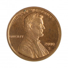Km#201b 1 Cent 2000 S MBC+ Estados Unidos América Lincoln Memorial Zinco com revestimento de cobre 19.05(mm) 2.5(gr)