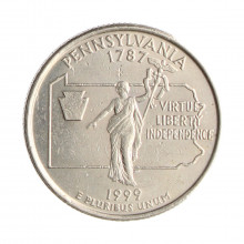 Quarter Dollar 1999 D MBC+ Pennsylvania C/Sinais de Limpeza