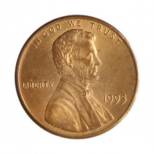 Km#201b 1 Cent 1993 MBC+ Estados Unidos  América  Lincoln Memorial  Zinco com revestimento de cobre  19.05(mm) 2.5(gr)