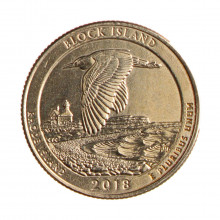 Quarter Dollar 2018 D SOB Rhode Island: Block Island C/Sinais de Limpeza