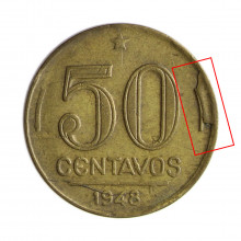 V-215 50 Centavos 1948 MBC Cunho Quebrado