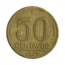 V-196 50 Centavos 1947 MBC Cunho Quebrado