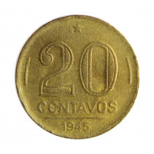V-187a 20 Centavos 1945 MBC Cunho Quebrado