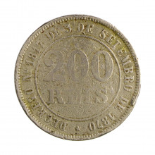Moeda V-016 200 Réis 1871 BC Com Marca de Verniz Cupro-Níquel Ø32mm 15gr.