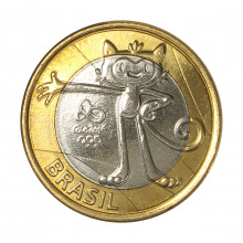 Moeda V-620 1 Real 2016 FC Mascote Olímpico Vinícius Bimetálico Ø27mm 7gr.