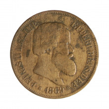 Moeda B-788 20 Réis 1869 MBC C/ Ponto No S Bronze Ø25mm 7gr.