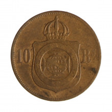 Moeda B-785 10 Réis 1869 MBC C/ Ponto No S Bronze Ø20mm 3,5gr.