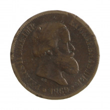 Moeda B-788 20 Réis 1869 BC C/ Ponto No S Bronze Ø25mm 7gr.