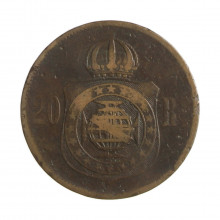Moeda B-788 20 Réis 1869 BC C/ Ponto No S Bronze Ø25mm 7gr.