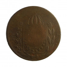 Moeda C-627 80 Réis 1828 R BC+ Com Carimbo Geral de 40 Cobre Ø40mm 28,68gr.