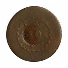 Moeda C-627 80 Réis 1828 R BC+ Com Carimbo Geral de 40 Cobre Ø40mm 28,68gr.