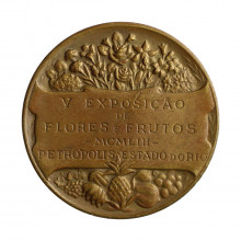 Medalha 36B/KP79 1953 MBC Brasil América V Exposição de Flores e Frutos Petrópolis Estado do Rio Bronze Ø49mm 68gr.