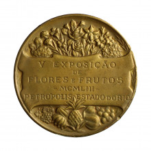 Medalha 36B/KP79 1953 MBC+ Brasil América V Exposição de Flores e Frutos Petrópolis Estado do Rio Bronze Ø49mm 68gr.