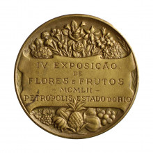 Medalha 08B/KP53 1952 MBC+ Brasil América IV Exposição de Flores e Frutos Petrópolis Estado do Rio Bronze Ø49mm 71gr.