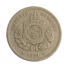 Moeda V-002 100 Réis 1871 BC/MBC  Cupro Níquel Ø27mm 10gr.