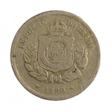 Moeda V-010 100 Réis 1880 MBC C/ Marca de Verniz Cupro Níquel Ø27mm 10gr.