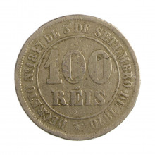 Moeda V-010 100 Réis 1880 MBC C/ Marca de Verniz Cupro Níquel Ø27mm 10gr.