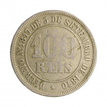 Moeda V-010 100 Réis 1880 MBC Escassa - C/ Marca de Verniz Cupro Níquel Ø27mm 10gr.