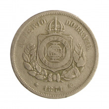 Moeda V-002 100 Réis 1871 MBC  Cupro Níquel Ø27mm 10gr.