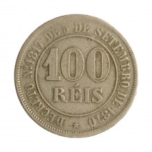 Moeda V-002 100 Réis 1871 MBC  Cupro Níquel Ø27mm 10gr.