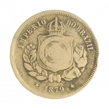Moeda V-009 100 Réis 1879 MBC C/ Marca de Verniz Cupro Níquel Ø27mm 10gr.